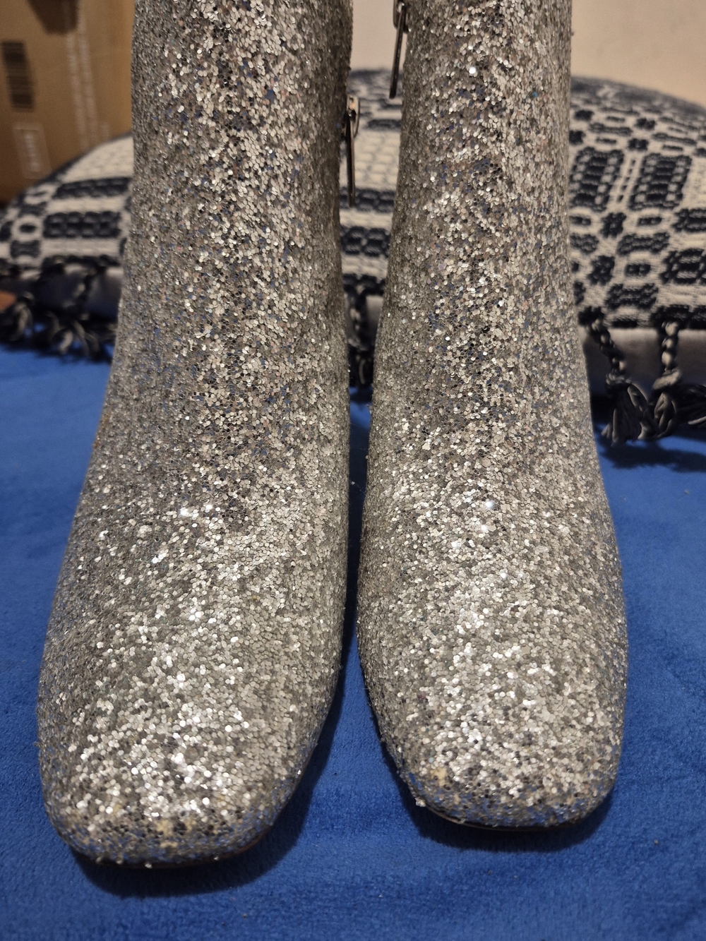 Silver Glitter Ankle Booties with Sparkle Finish